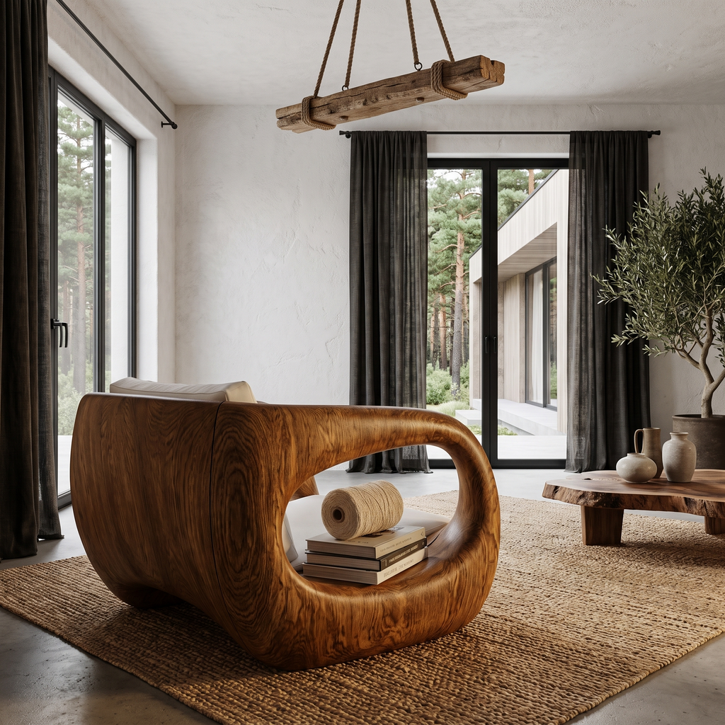 Contemporary Sculptural Chair With Flowing Armrest Design For Living Room SINLHACHR039