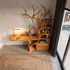 Natural Wall Mounted Tree Bookcase With Built In Drawers For Reading Nook SINLHATB775
