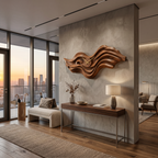 Orologio da Parete in Legno Organico con Scultura ad Onda per Interni Living RTTHTTWAC018