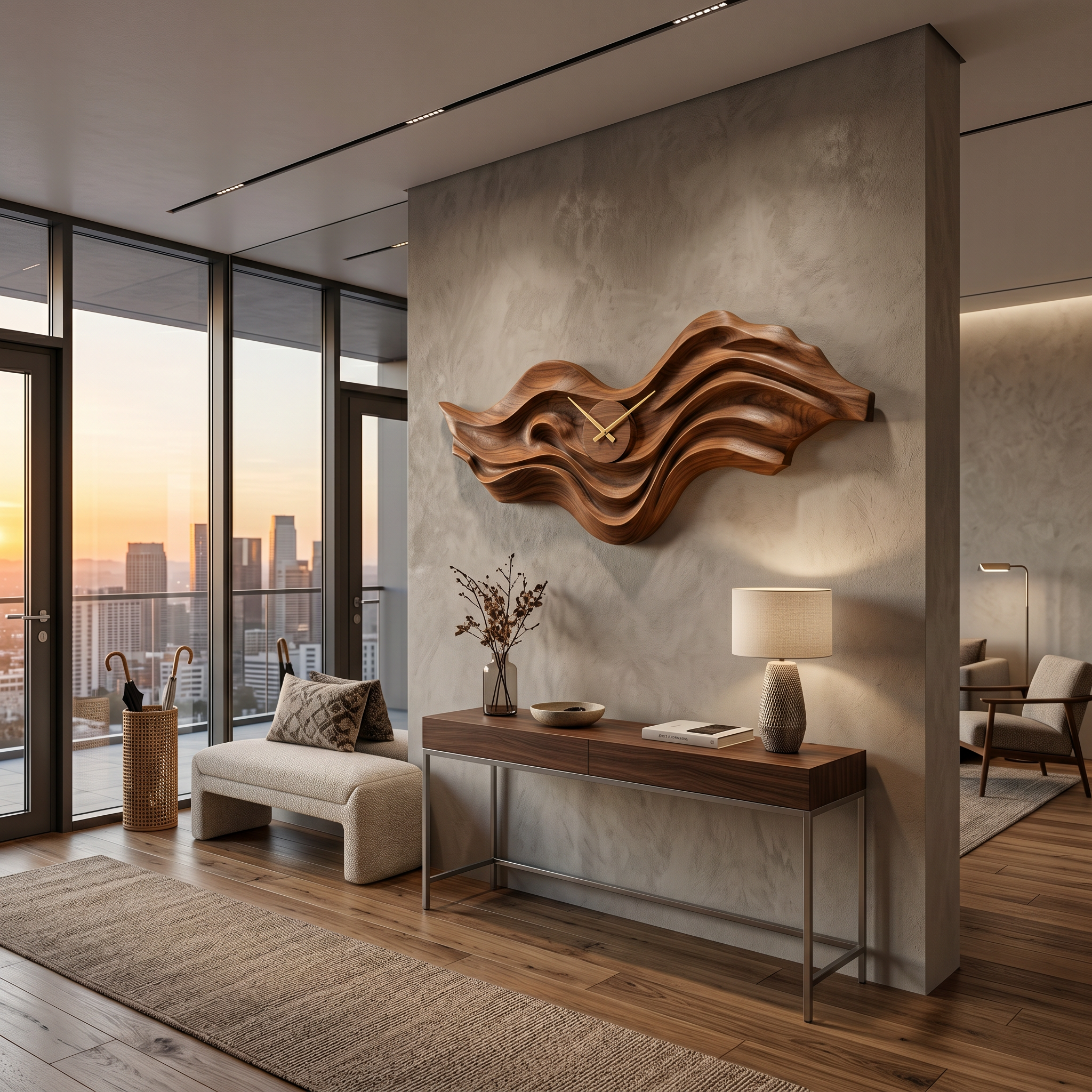 Orologio da Parete in Legno Organico con Scultura ad Onda per Interni Living RTTHTTWAC018