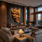 Arte da Parete in Legno Intagliato a Mano a Forma di Volto con Forme Scultoree per Interni RTTHTTWA150