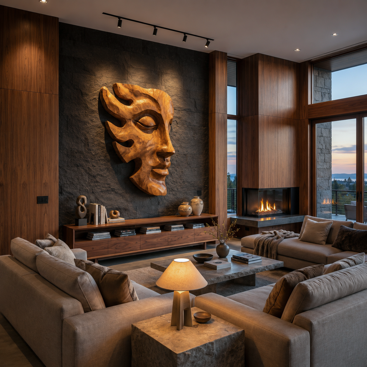 Arte da Parete in Legno Intagliato a Mano a Forma di Volto con Forme Scultoree per Interni RTTHTTWA150