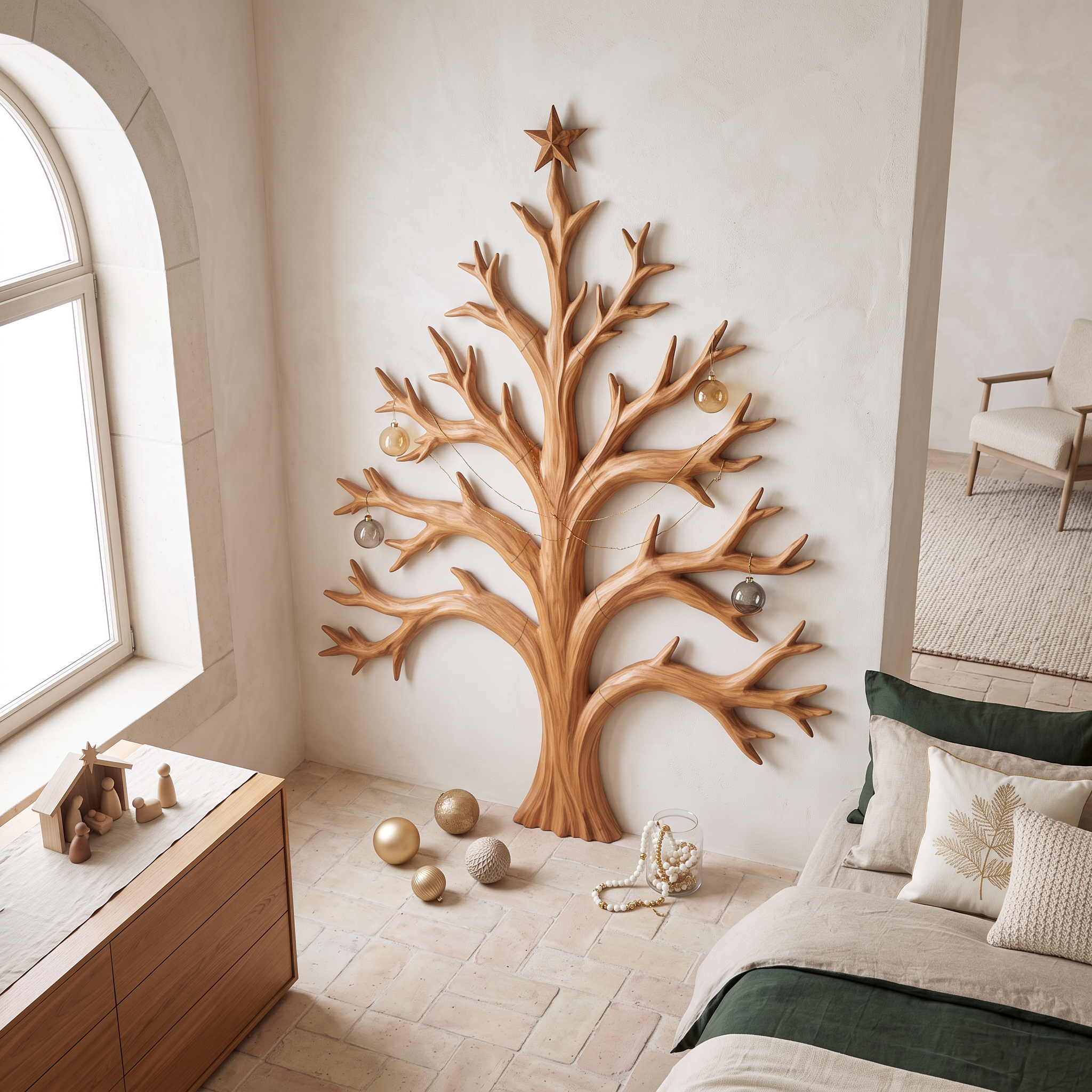 Natural Christmas Tree Wall Decor With Twisted Tree Branches For Entryway SINLSAWA141
