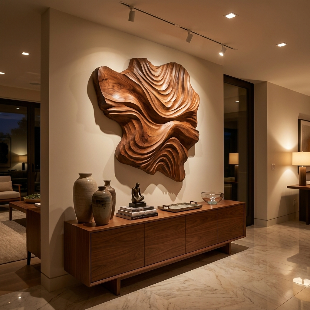 Arte da parete in legno organico, design a onda per salotto di lusso RTTHTTWA132