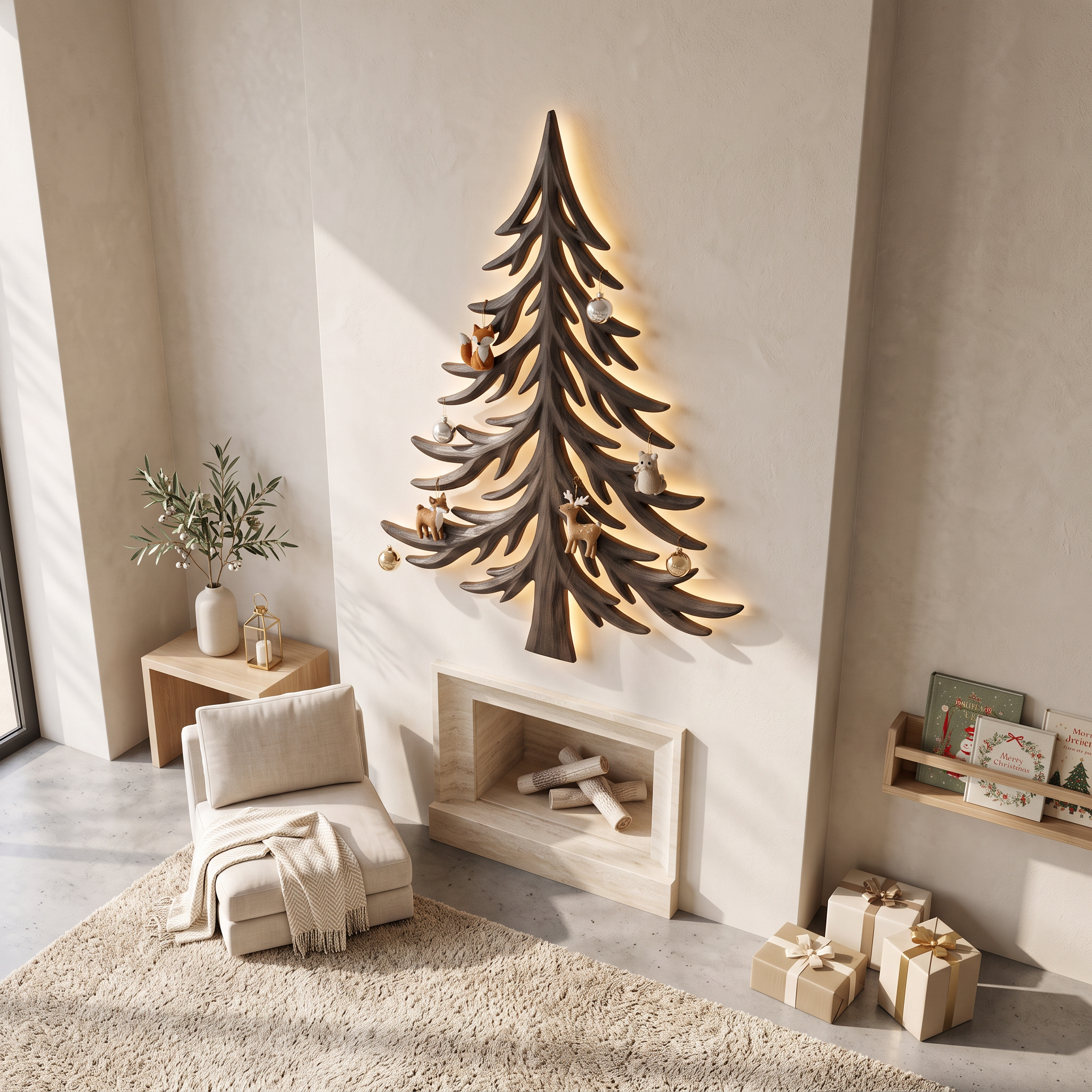 Modern Christmas Holiday Wall Decor With Layered Pine Branch Design For Living Room SINLSAWA143