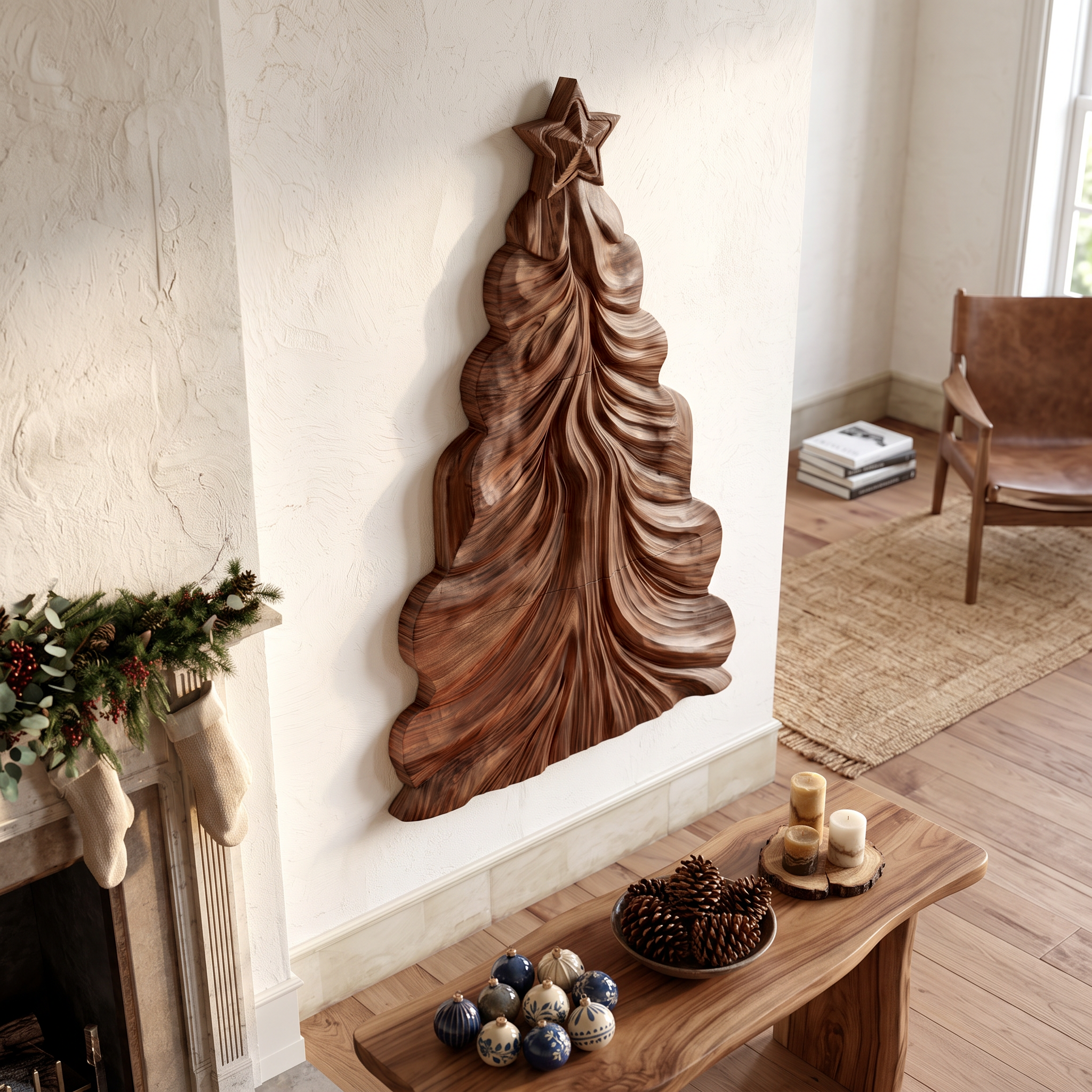 Decorazione Natalizia Contemporanea in Legno con Design Traforato Curvo per Soggiorno SINLSAWA150