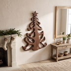 Decorazione natalizia in legno biologico con sagoma ad albero fluida per l'ingresso SINLSAWA152
