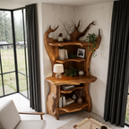 Rustic Corner Bookcase With Live Edge Shelves For Reading Nook SINLHABS073