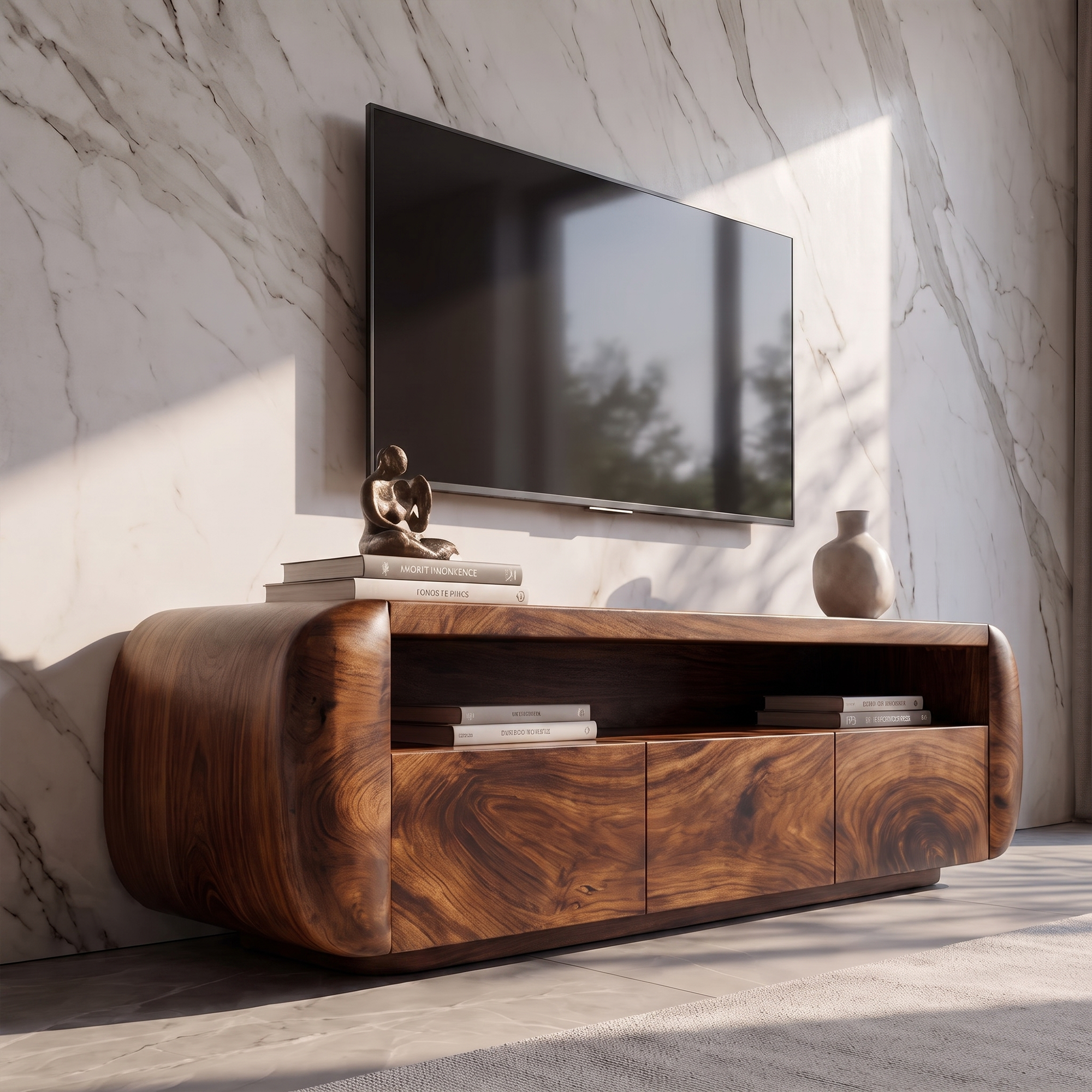 Contemporary TV Cabinet With Sculptural Wood Form For Living Room And Family Room SINLKITVC095