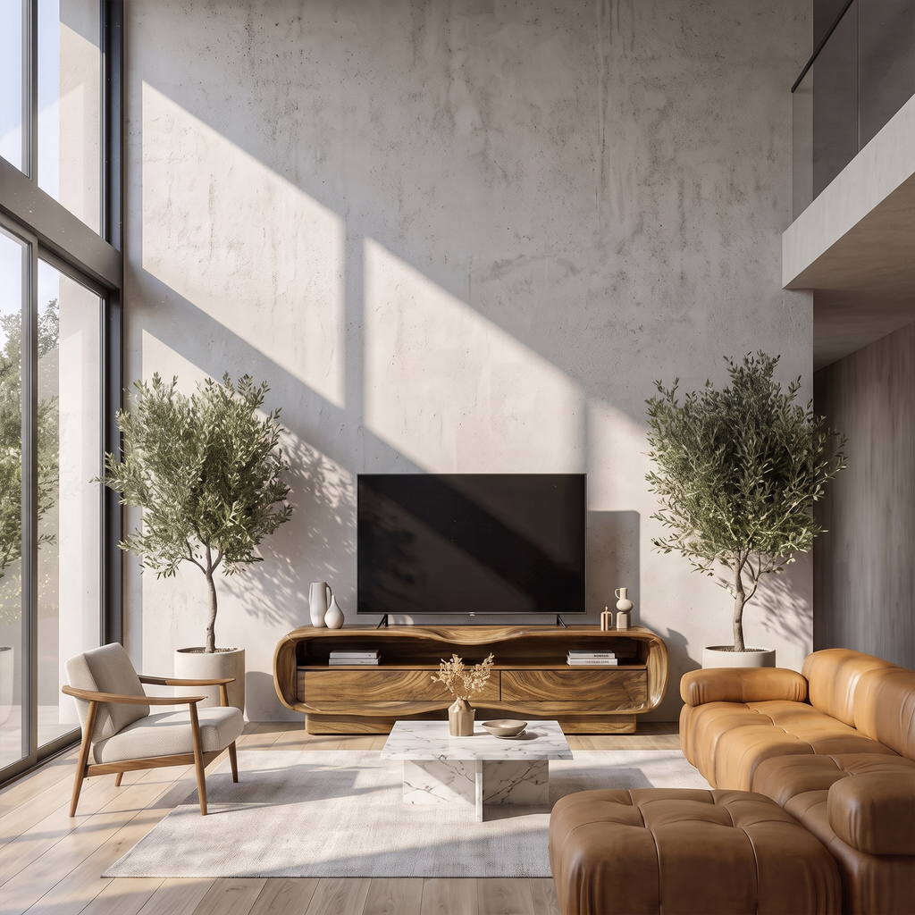 Natural Media Console With Solid Block Design For Living Room And Family Room SINLKITVC093