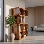 Statement Leaning Bookshelf Handcrafted Organic Wood Design For Modern Home SINLKIBS065