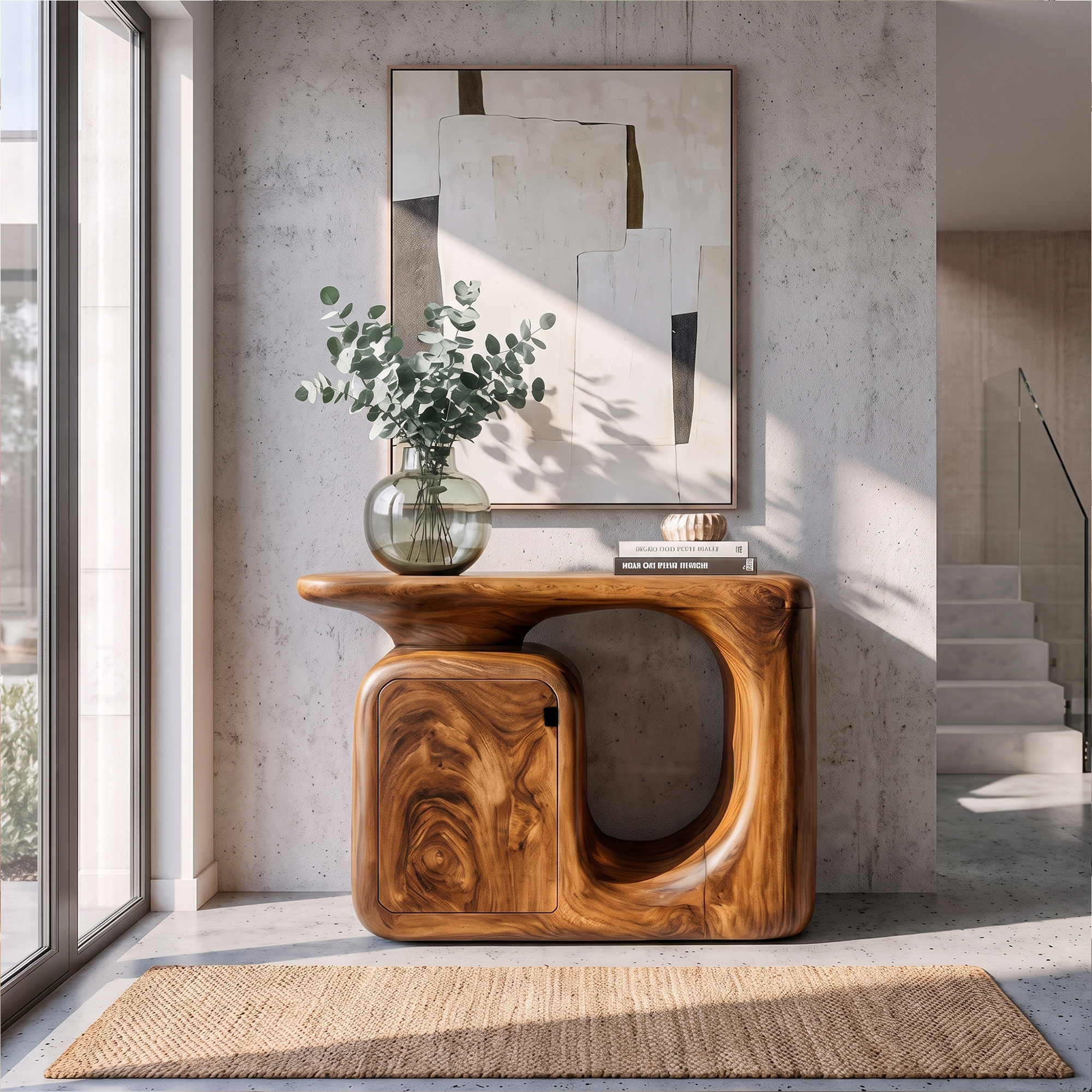 Consolle Moderna Scultorea con Mobile Contenitore Curvo per Ingresso SINLKICS703