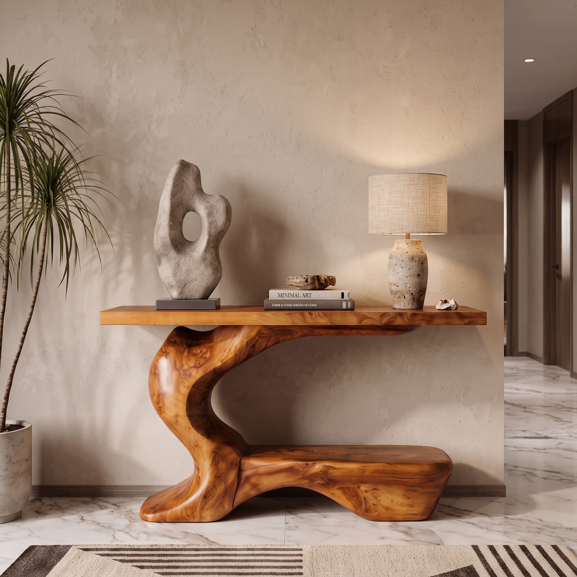 Consolle scultorea rustica con base curva per ingresso SINLKICS705