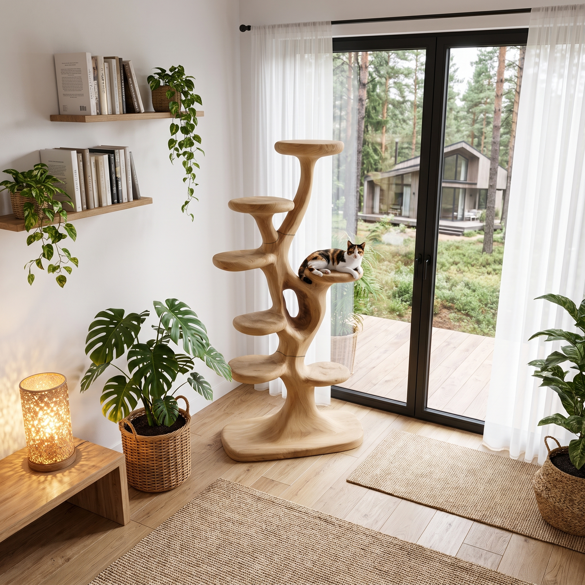 Tiragraffi Moderno a Forma di Albero con Piattaforme a Più Livelli per Gatti da Interno SINLHATT017