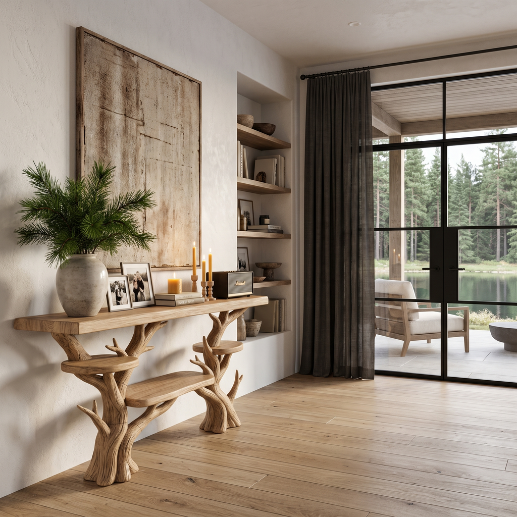 Rustic Sculptural Console Table For Entryway And Living Room SINLHACS696