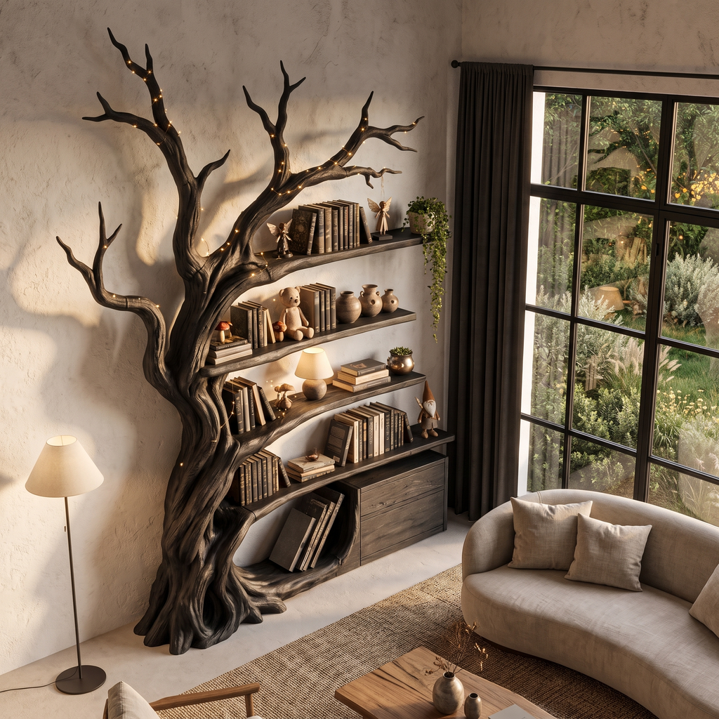 Modern Tree Bookshelf Handcrafted Branch Shelves For Home Library SINLHATB768