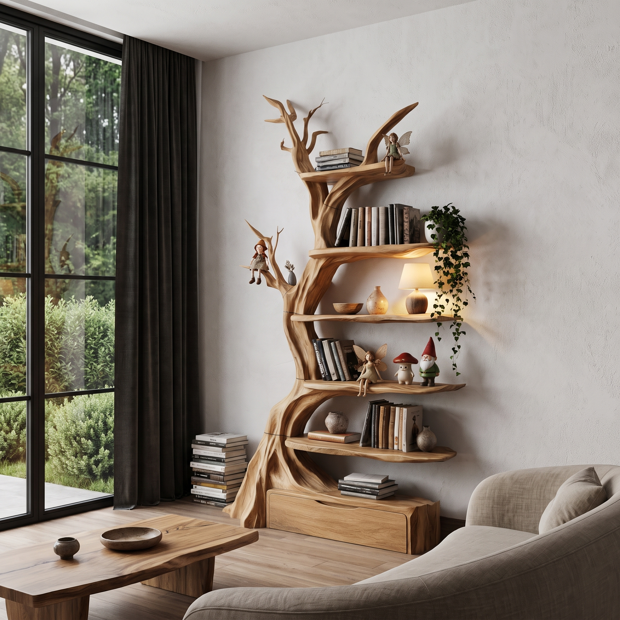 Organic Tree Bookshelf Handcrafted Sculptural Design For Living Room SINLHATB771