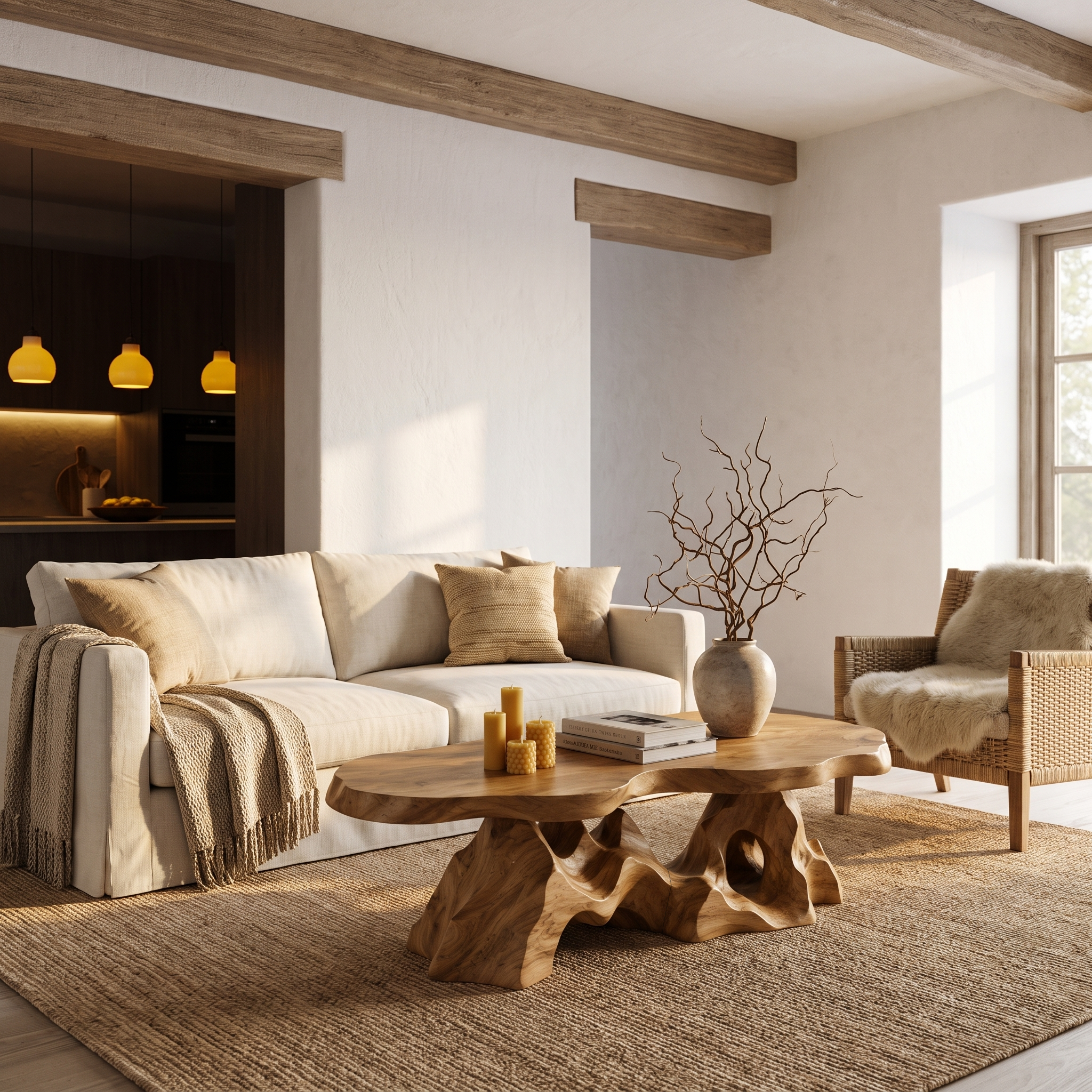 Organic Coffee Table With Sculptural Tree Root Base For Living Room SINLHACF412