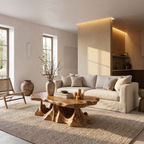 Rustic Coffee Table With Sculptural Wave Base For Living Room SINLHACF413