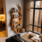 Rustic Wall Bookshelf Handcrafted Tree Branch Design For Living Room SINLHABS066