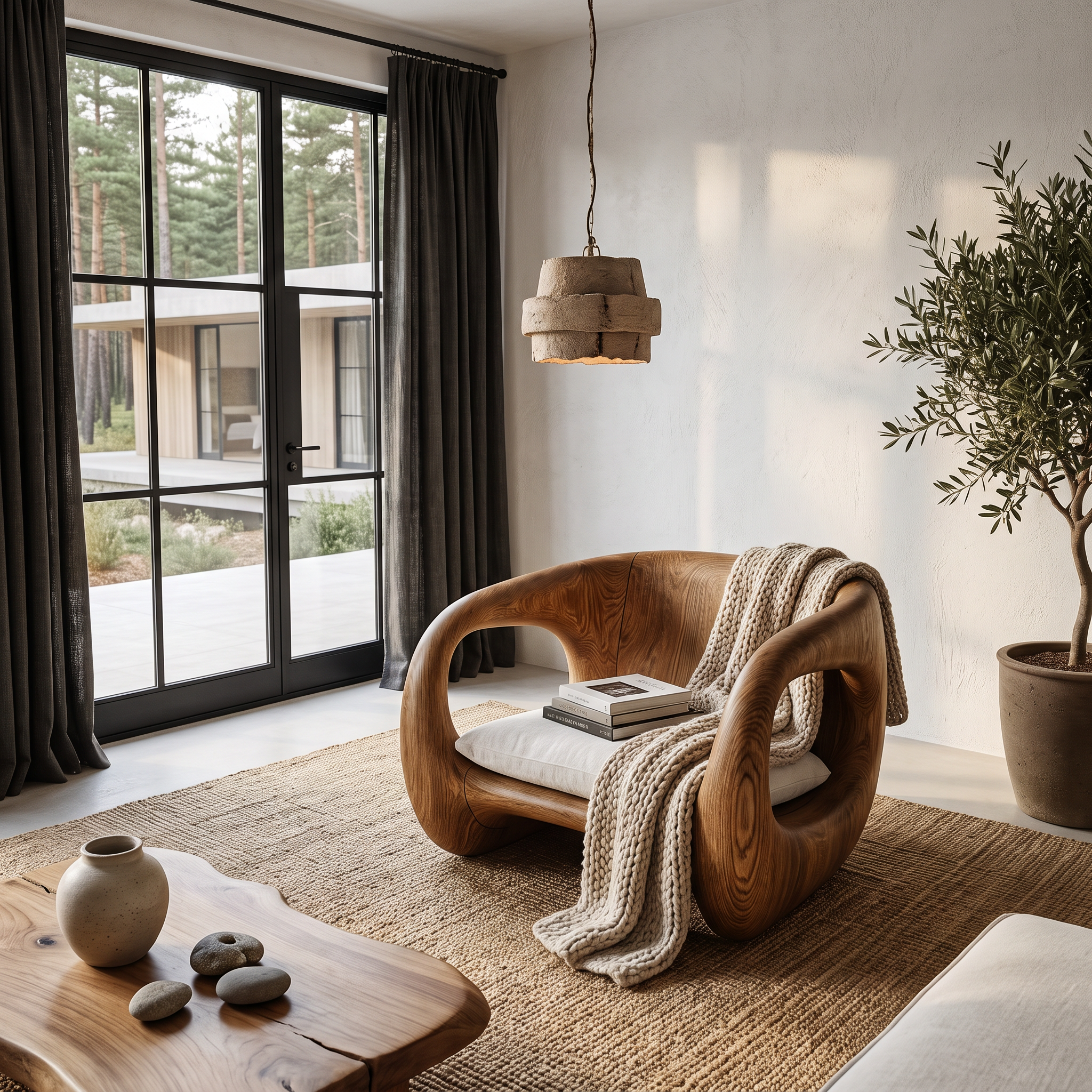 Contemporary Sculptural Chair With Flowing Armrest Design For Living Room SINLHACHR039