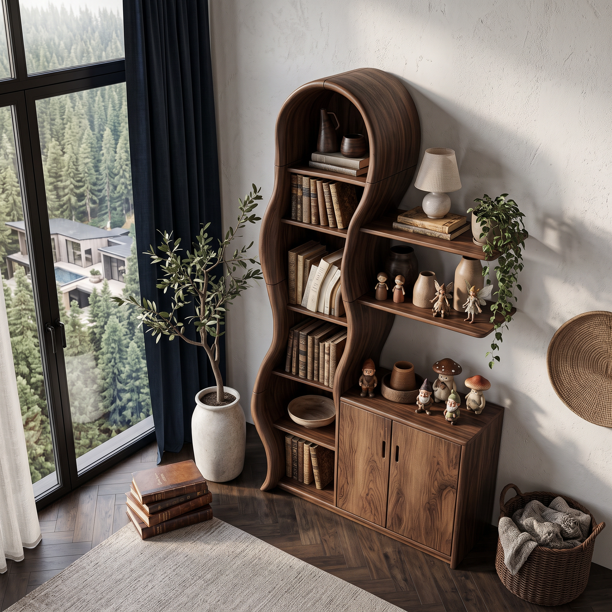 Vetrina Moderna in Legno con Cornice Scultorea a Rami per Soggiorno SINLHASD540