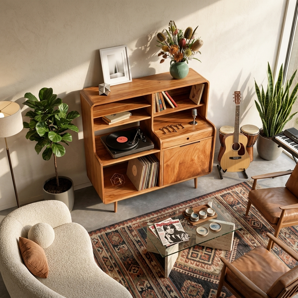 Mobiletto portadischi in vinile di metà secolo per l'arredamento della casa RTTHTTVRC001