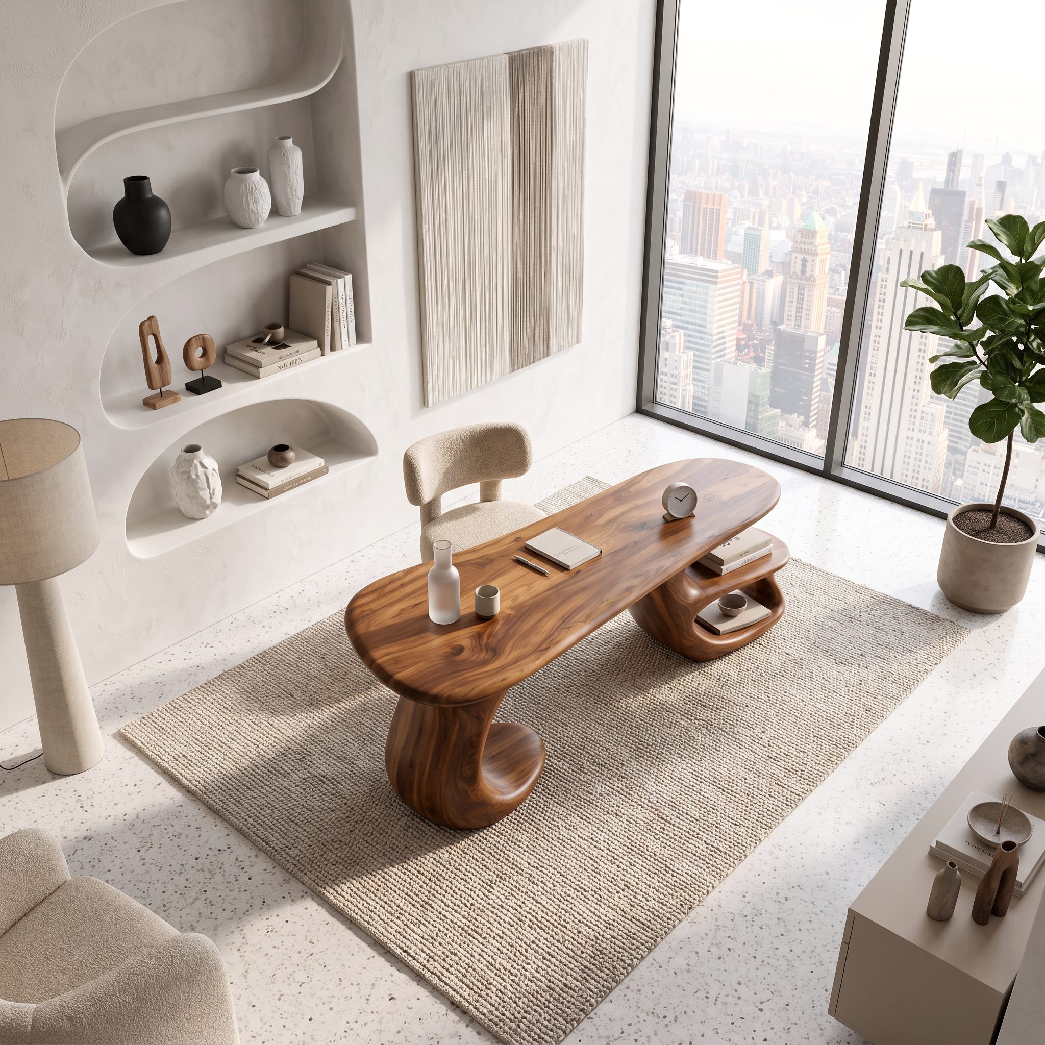 Modern Curved Shelf Desk Home Office Apartment SILDTTNDE056