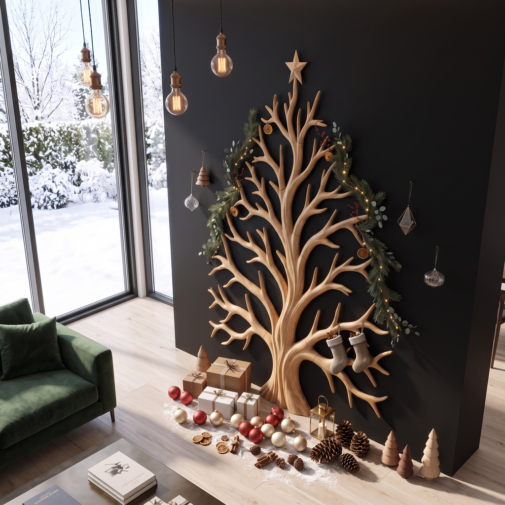 Contemporary Christmas Wall Decor With Artistic Tree Silhouette For Hallway SINLSAWA138