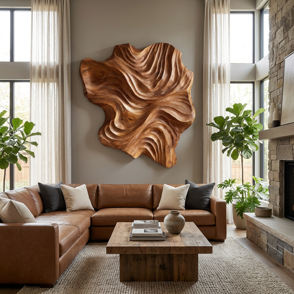 Arte da parete in legno organico, design a onda per salotto di lusso RTTHTTWA132