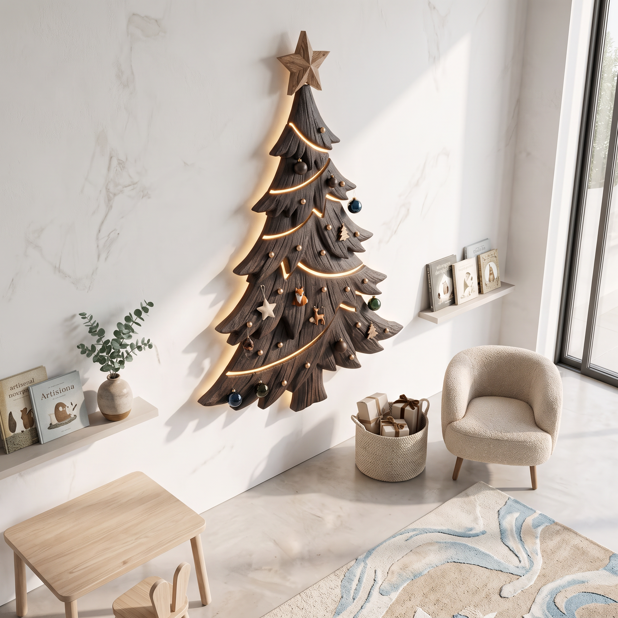 Contemporary Xmas Wall Sculpture With Evergreen Silhouette For Living Room SINLSAWA145