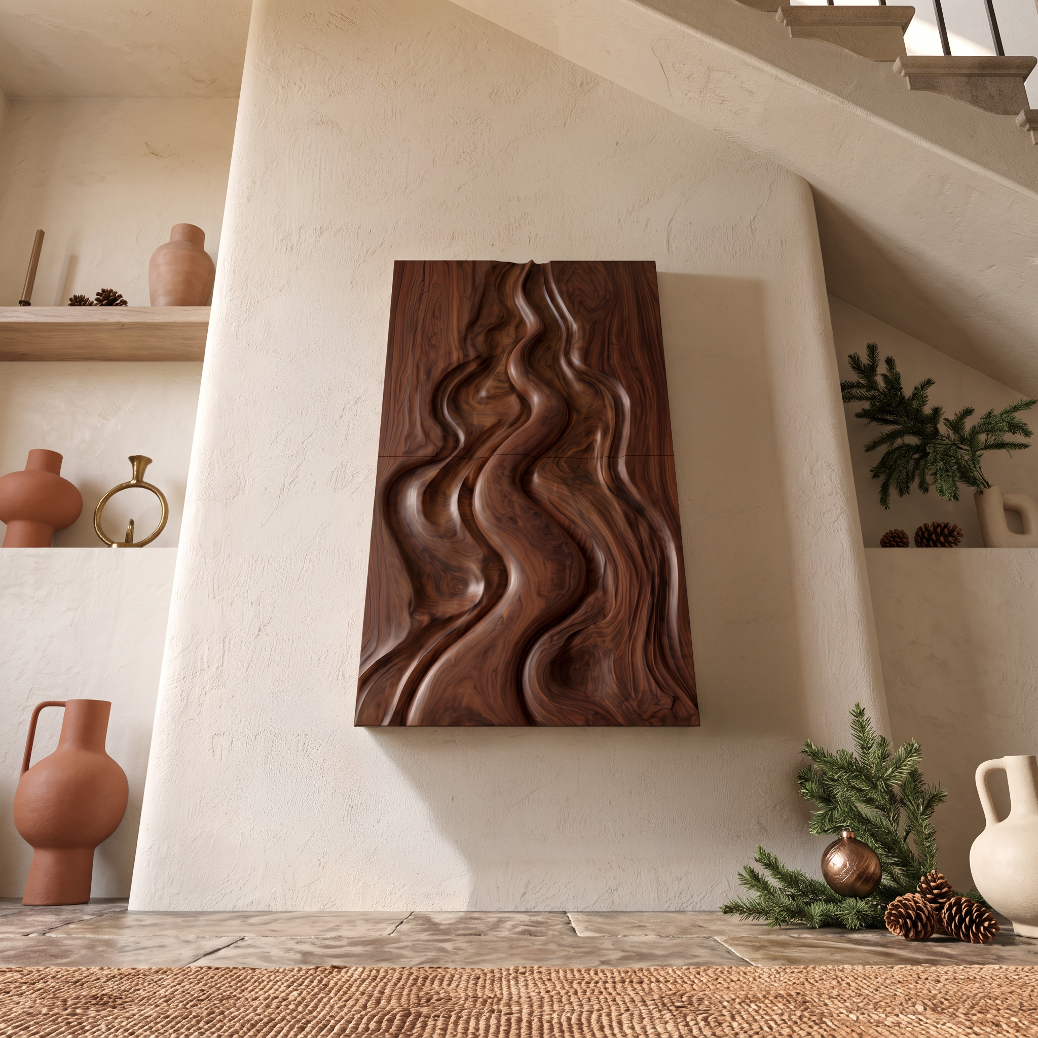 Decorazione murale astratta natalizia naturale con design intagliato fluido per camera da letto SINLSAWA149