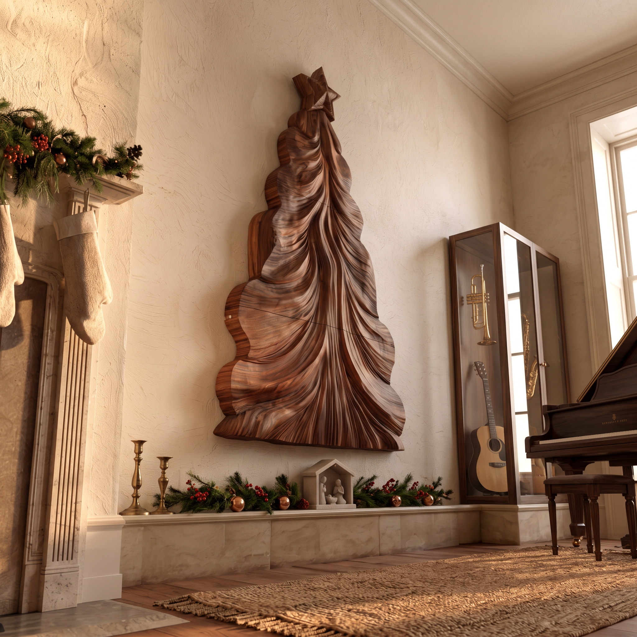 Decorazione Natalizia Contemporanea in Legno con Design Traforato Curvo per Soggiorno SINLSAWA150
