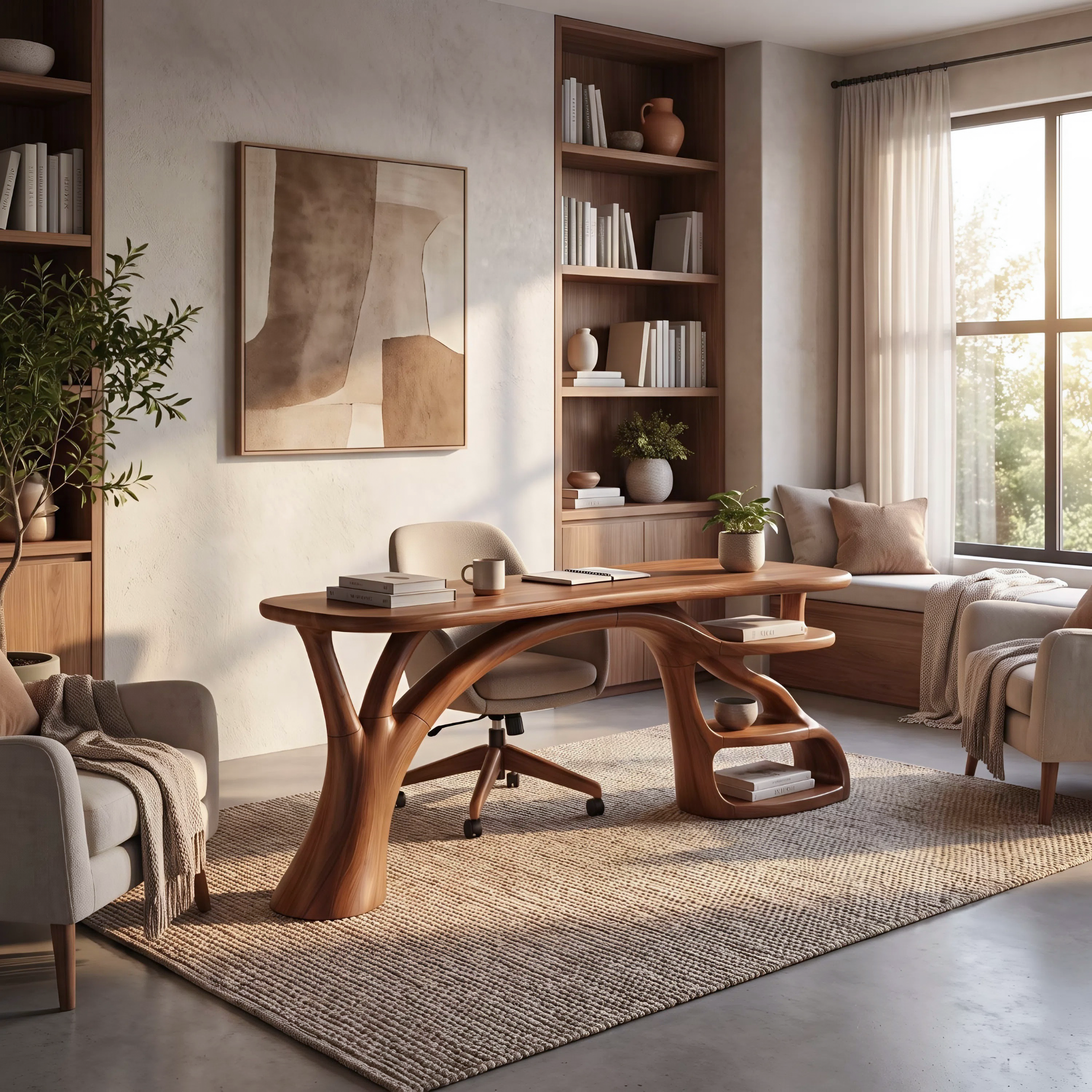 Rustic Curved Leg Writing Desk Home Office SILDTTNDE046