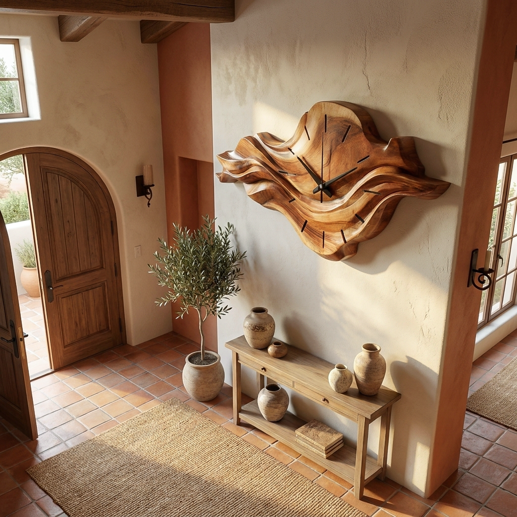Orologio da Parete Contemporaneo in Legno con Scultura a Onda Unica per la Casa RTTHTTWAC025