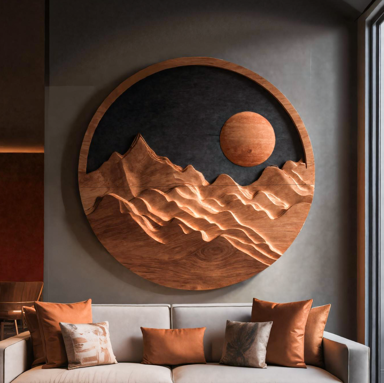 Decorazione da parete con sole e montagna artistici per casa moderna RTTHTTWA068