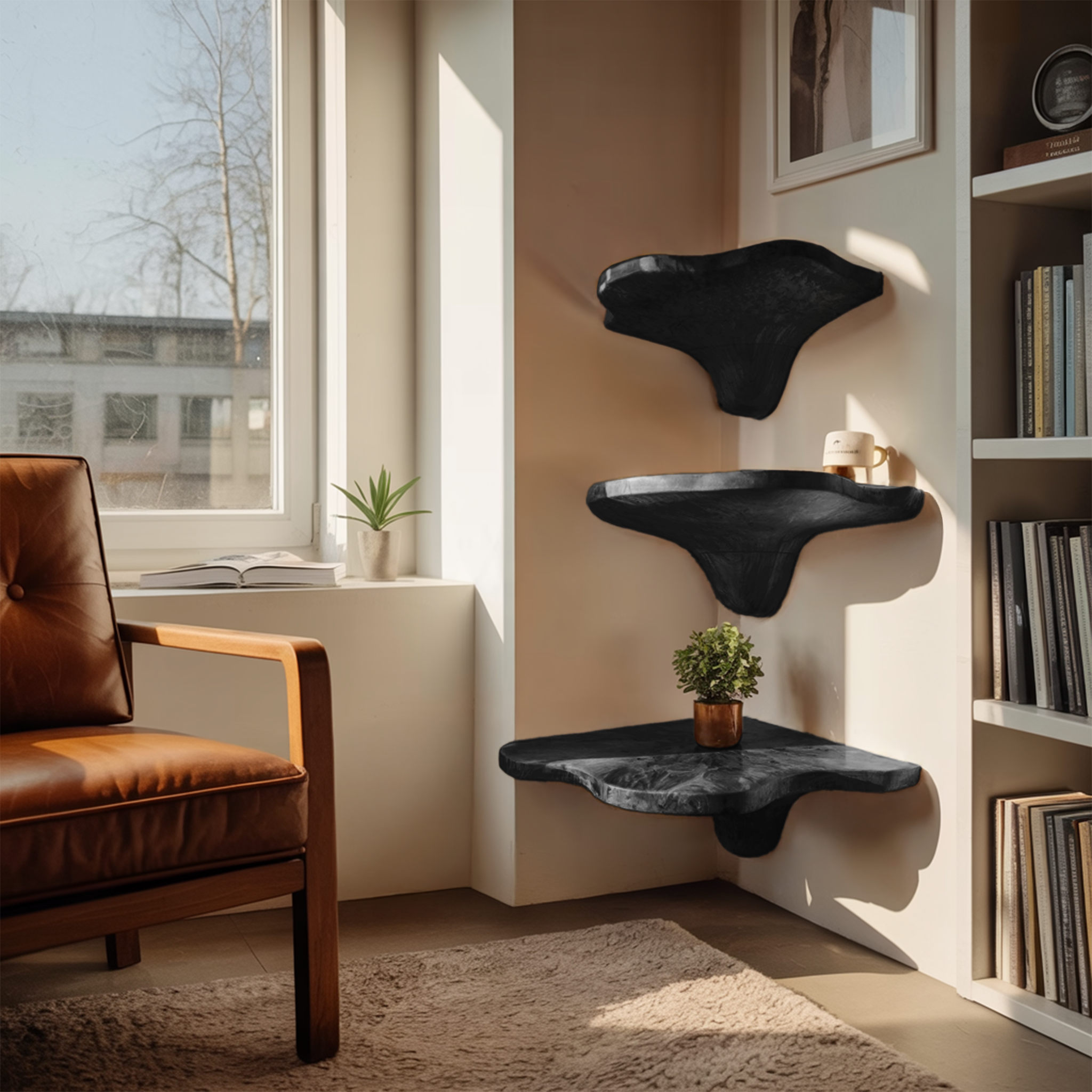 Mensola in legno massello con bordo naturale a fungo artigianale Mid Century per la casa SILDTTNCMS021