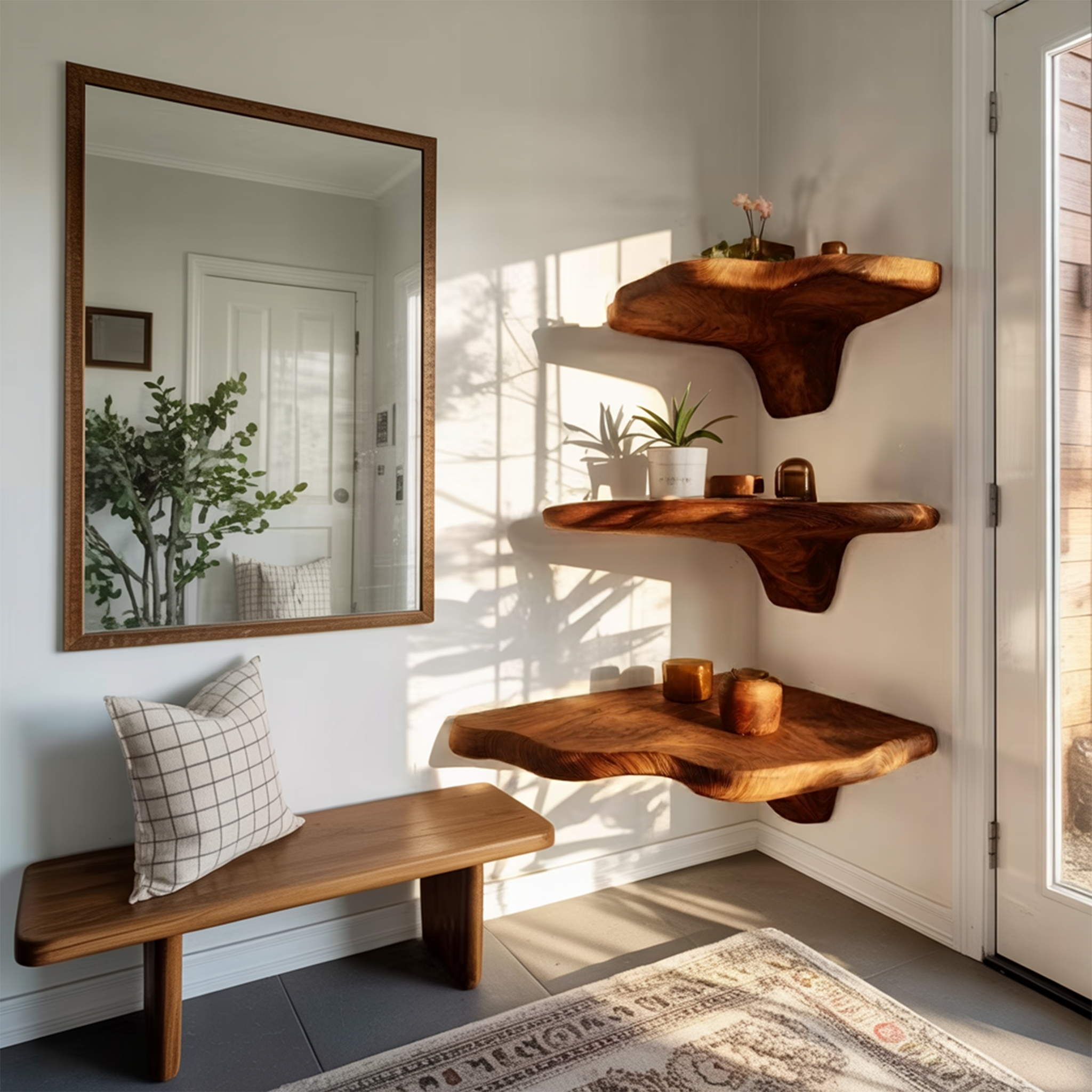Mensole da parete a fungo con bordo vivo in legno artigianale per arredamento moderno SILDTTNCMS016