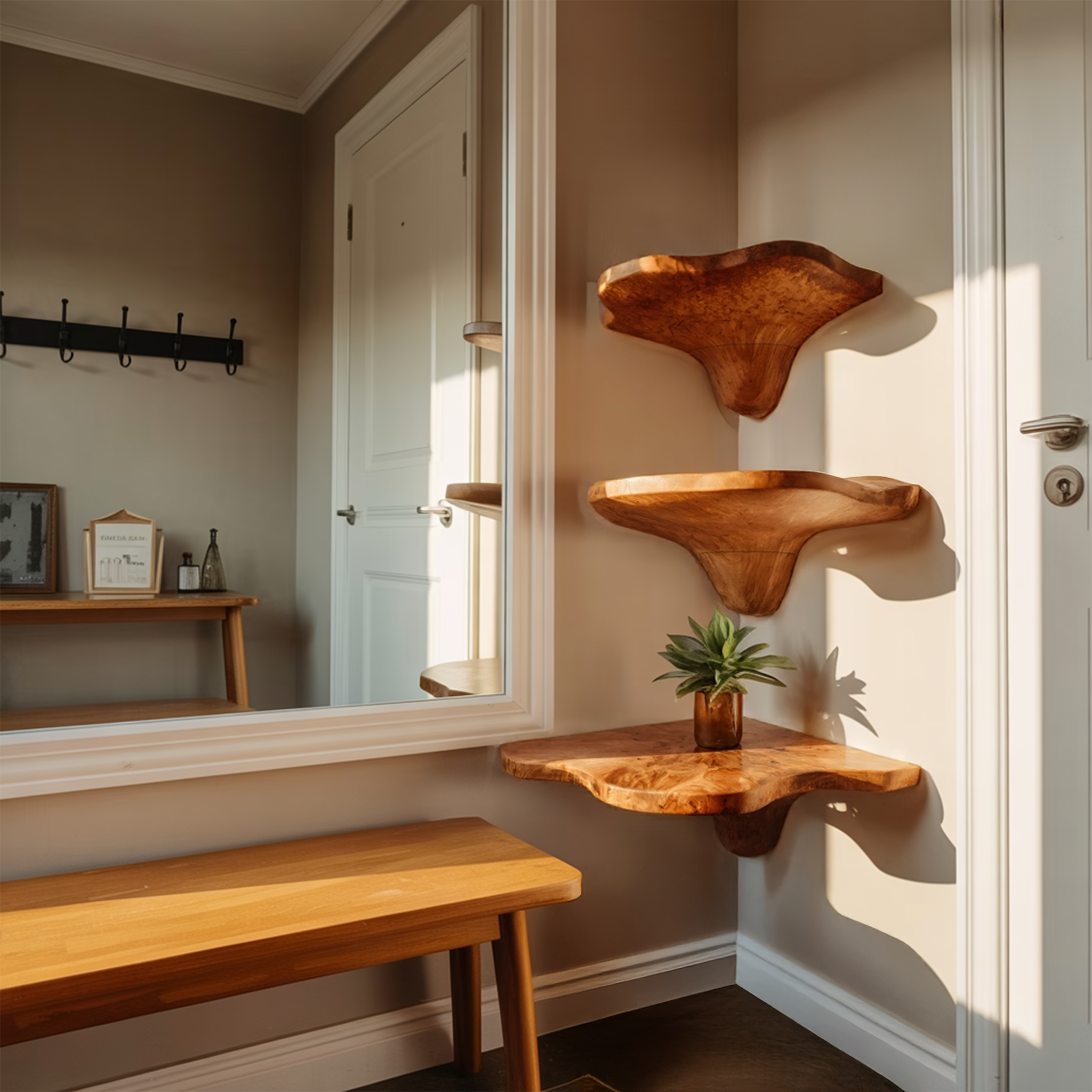 Mensola in legno massello con bordo naturale a fungo artigianale Mid Century per la casa SILDTTNCMS021