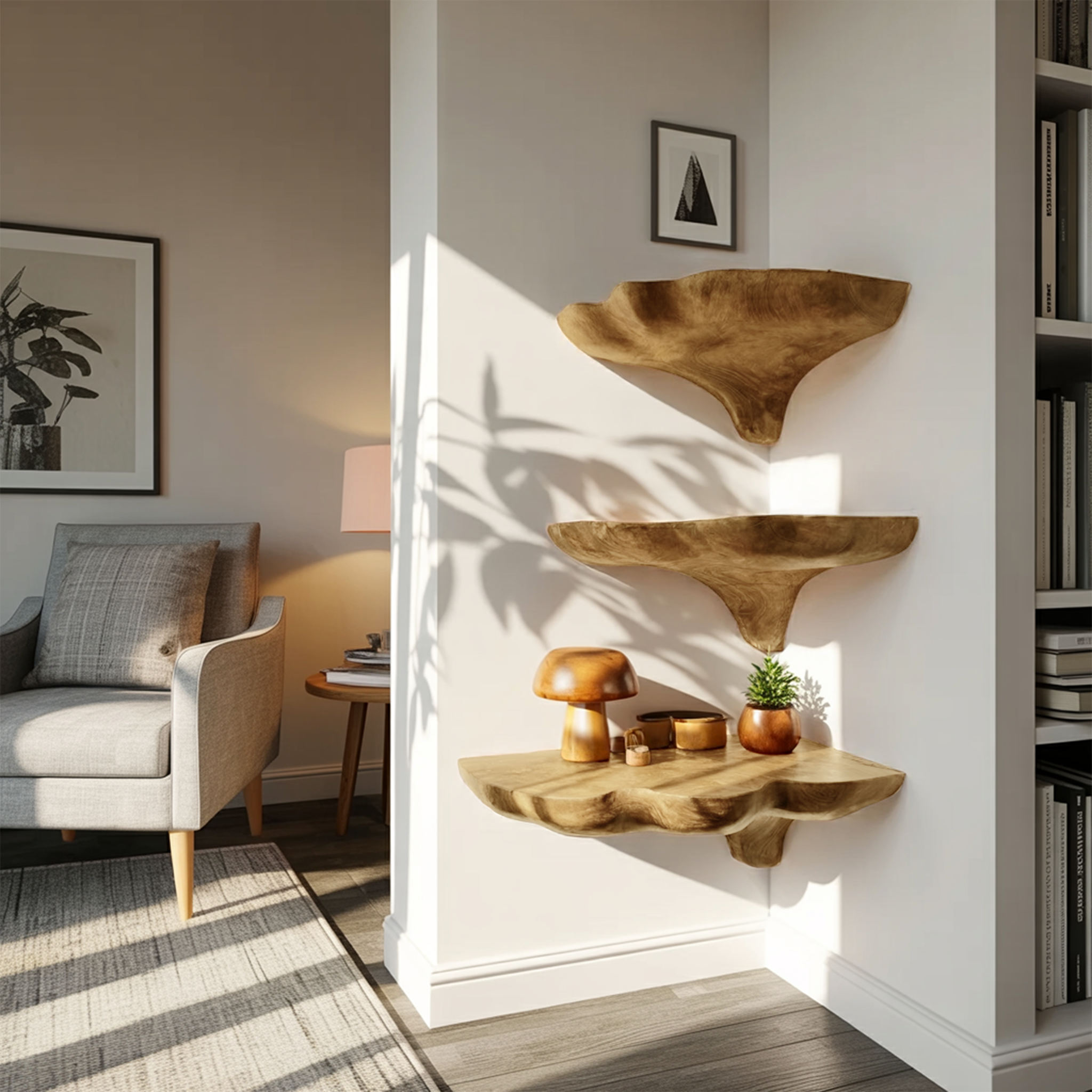 Mensola a Fungo in Legno Artigianale per Ingresso e Decorazione Mobili SILDTTNCMS020
