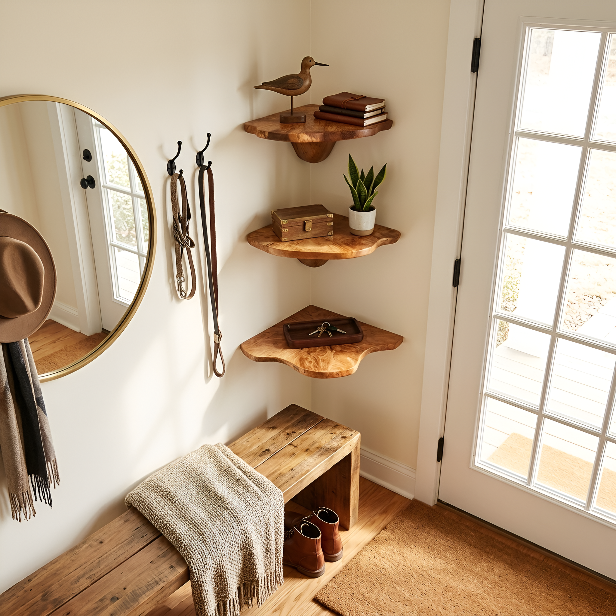 Mensola in legno massello con bordo naturale a fungo artigianale Mid Century per la casa SILDTTNCMS021