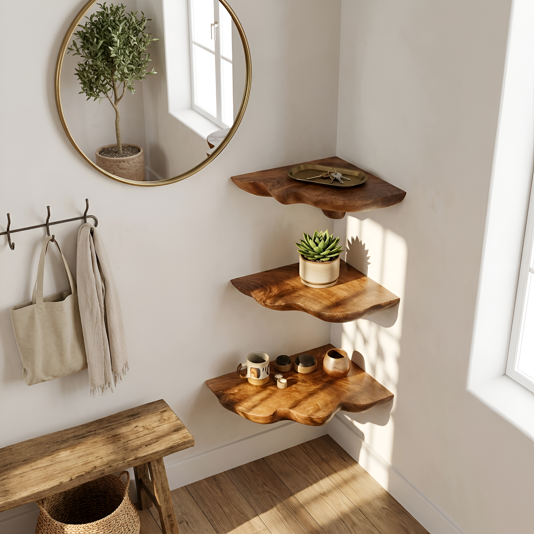 Mensola a Fungo in Legno Artigianale per Ingresso e Decorazione Mobili SILDTTNCMS020