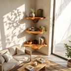 Mensola in legno massello con bordo naturale a fungo artigianale Mid Century per la casa SILDTTNCMS021