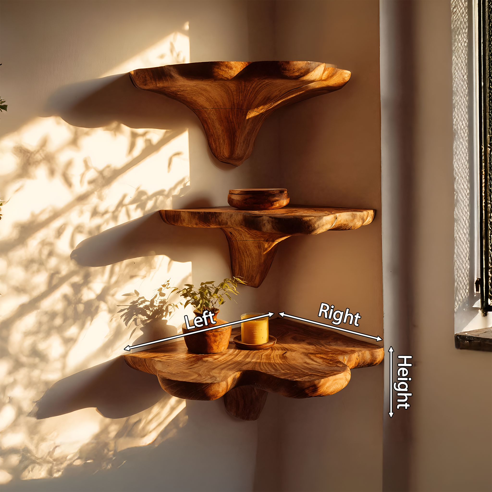 Mensola a fungo in legno stile rustico con bordo vivo per l'arredamento della camera da letto SILDTTNCMS018