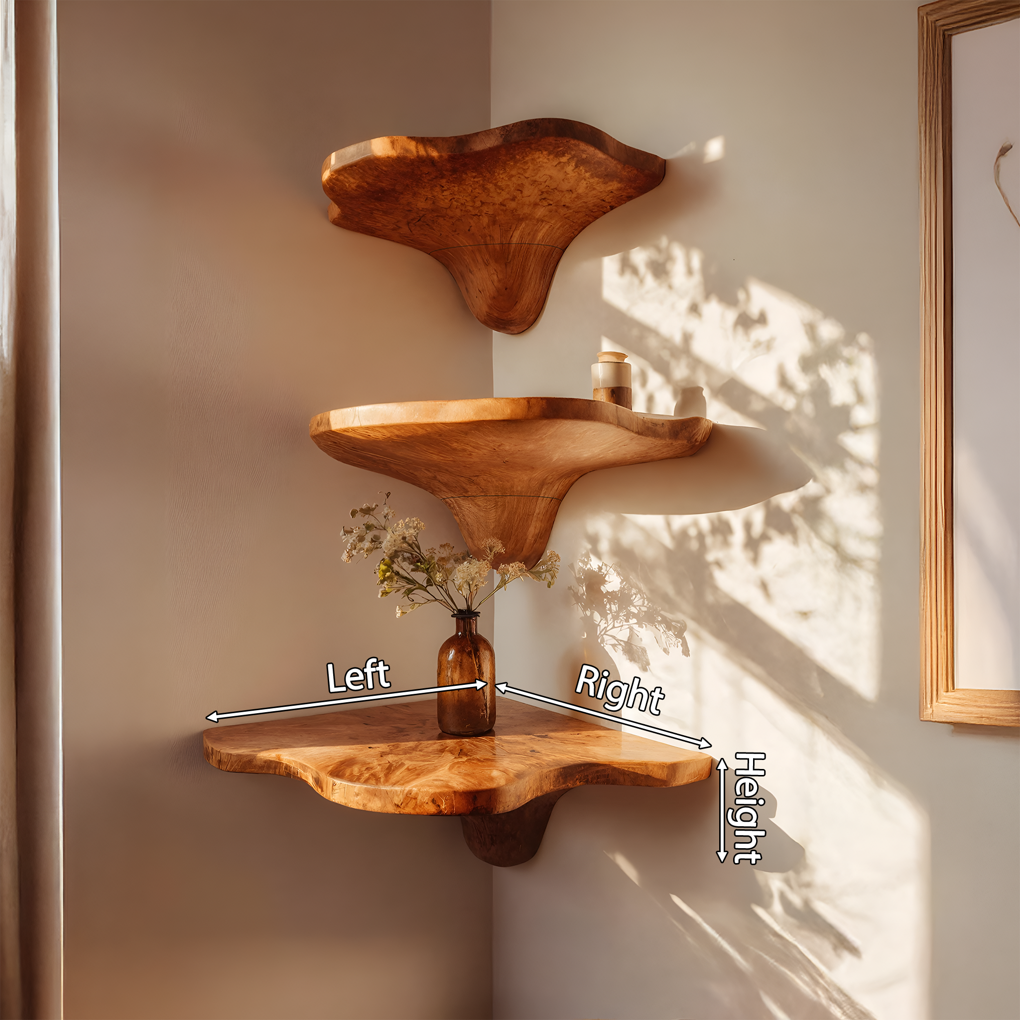 Mensola in legno massello con bordo naturale a fungo artigianale Mid Century per la casa SILDTTNCMS021