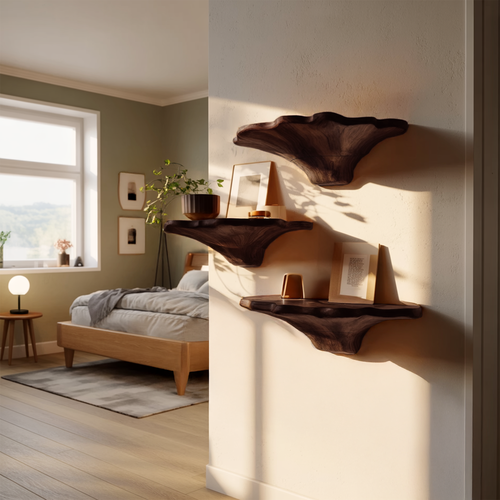 Mensola a fungo in legno stile rustico per l'arredamento naturale della camera da letto SILDTTNMR017