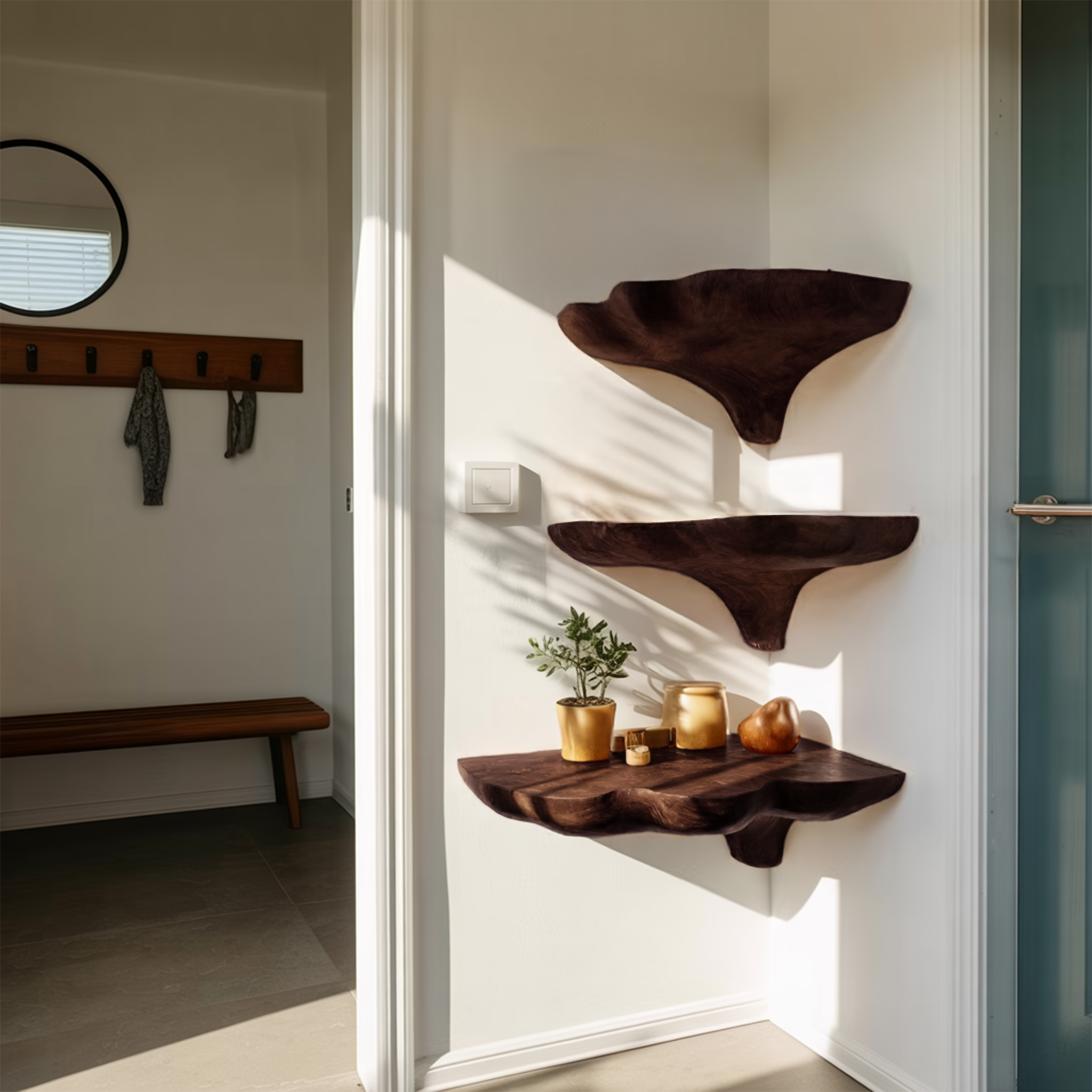 Mensola a Fungo in Legno Artigianale per Ingresso e Decorazione Mobili SILDTTNCMS020