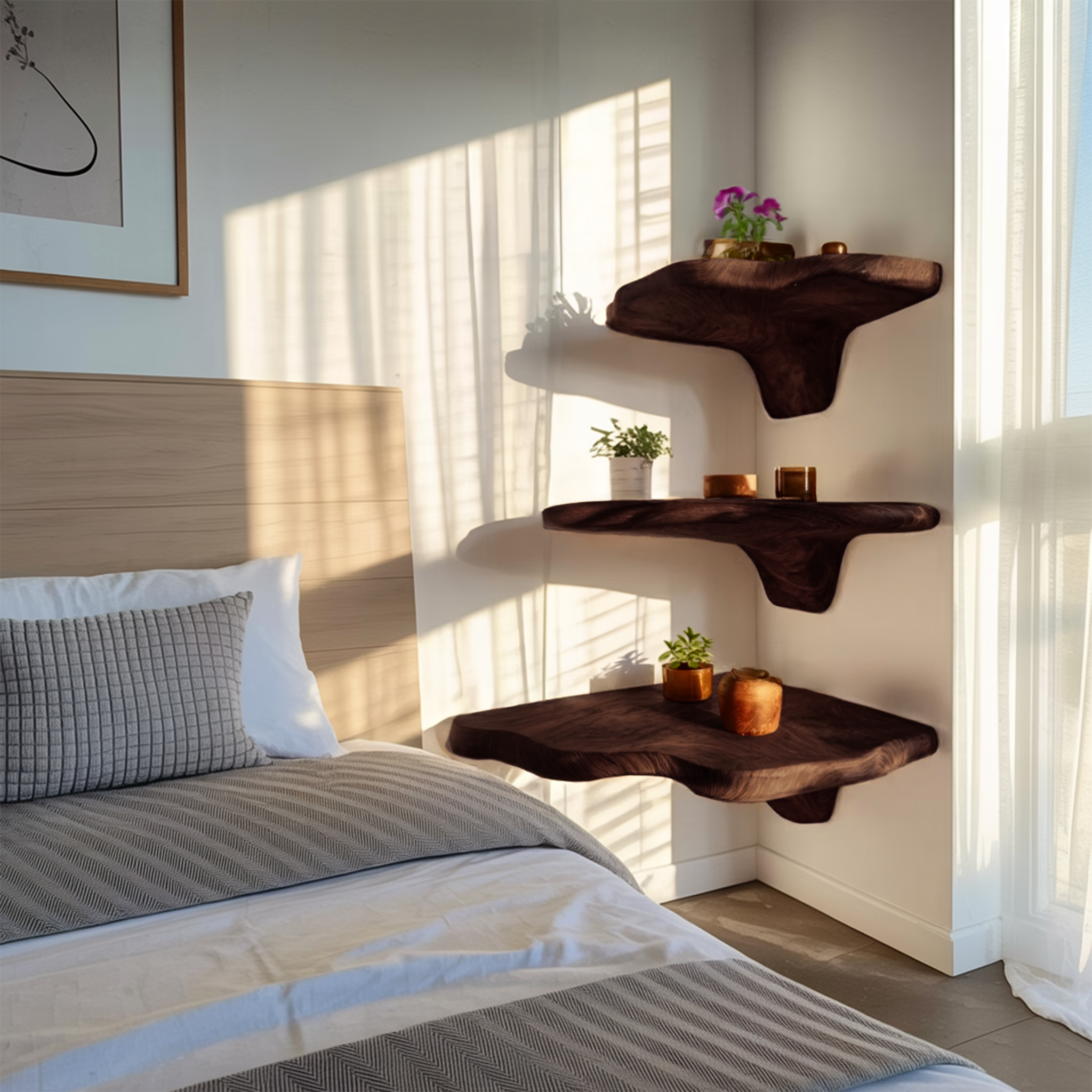 Mensole da parete a fungo con bordo vivo in legno artigianale per arredamento moderno SILDTTNCMS016