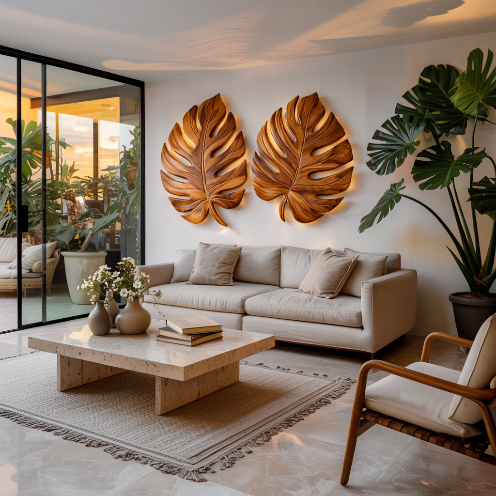 Arte da parete organica in legno di foglia di palma per interni scandinavi RTTHTTWA100