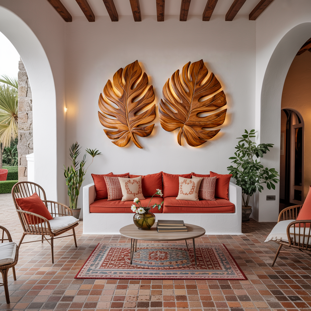 Arte da parete organica in legno di foglia di palma per interni scandinavi RTTHTTWA100